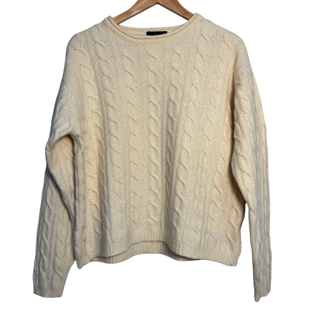 Vintage Greg Norman Lambswool Cable Knit Sweater Medium Cream 90s Pullover